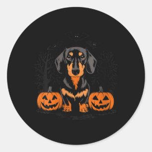 Womens Halloween Black And Tan Dachshund Dog With Classic Round Sticker
