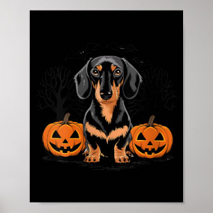 Womens Halloween Black And Tan Dachshund Dog With Poster