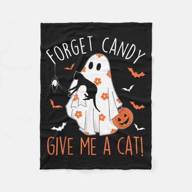 Womens Halloween Black Cat Forget Candy Give A Cat Fleece Blanket (Front)