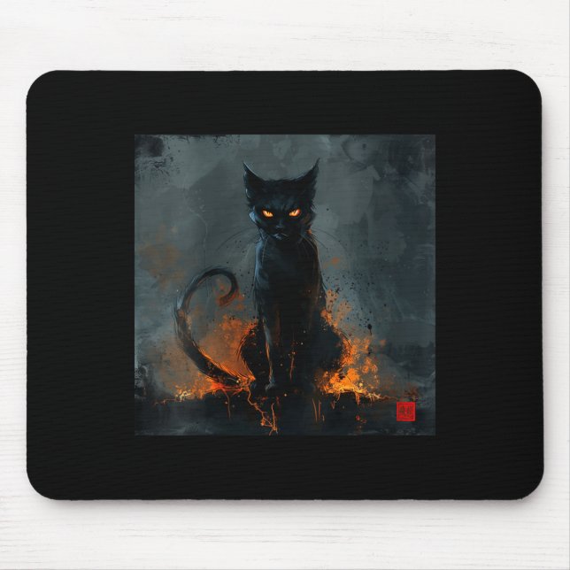 Womens Halloween Black Cat V-Neck Mouse Pad (Front)