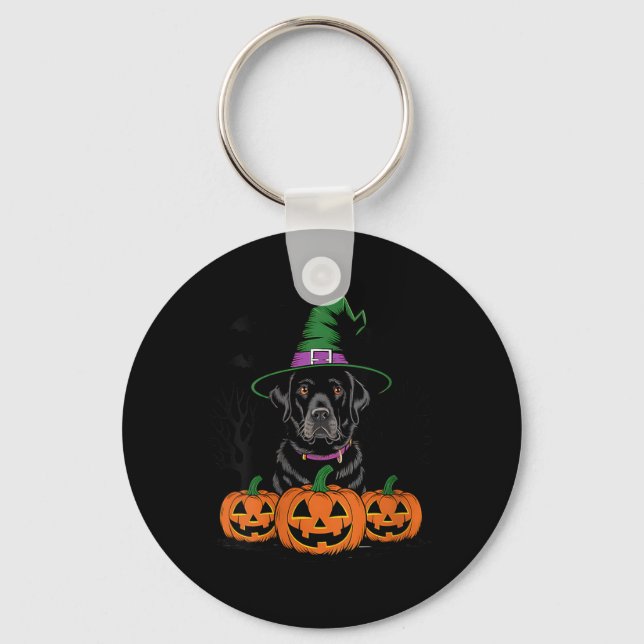 Womens Halloween Black Labrador Retriever Witch Key Ring (Front)