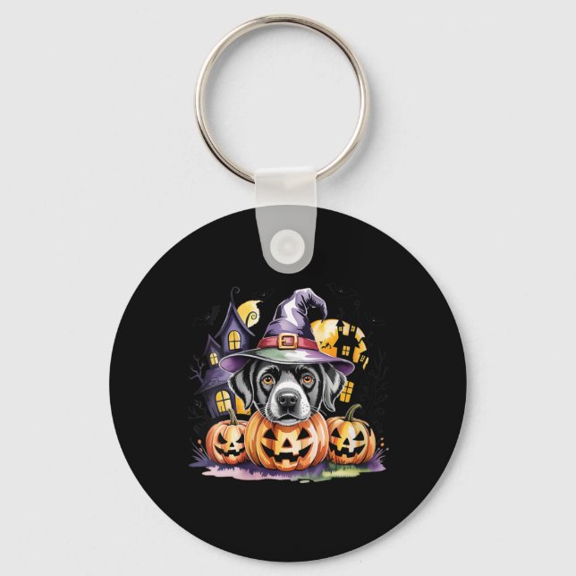 Womens Halloween Black Labrador Retriever Witch Key Ring (Front)