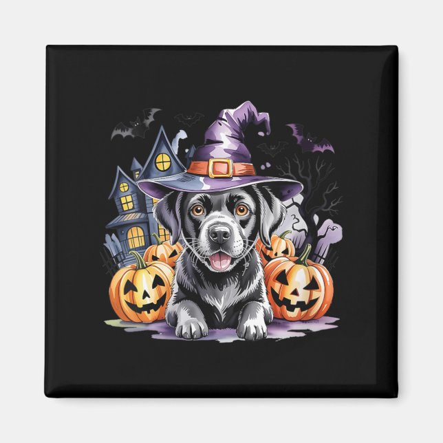 Womens Halloween Black Labrador Retriever Witch Magnet (Front)