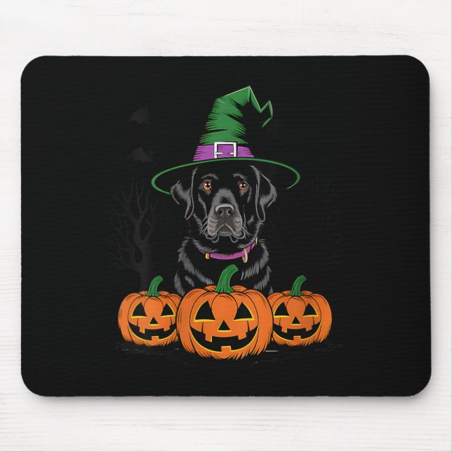 Womens Halloween Black Labrador Retriever Witch Mouse Pad (Front)