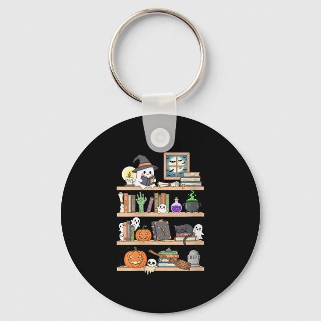 Women's halloween books ghost  key ring (Front)
