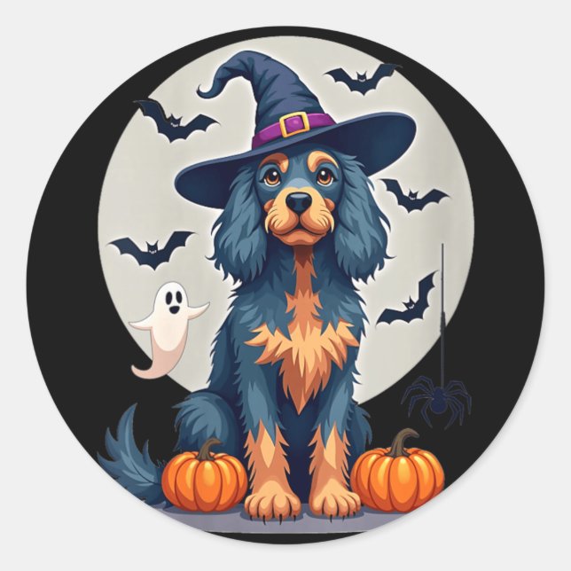 Womens Halloween Cocker Spaniel Dog Black Tan Classic Round Sticker (Front)