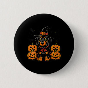 Womens Halloween Dachshund Dog Witch Hat Pumpkin 6 Cm Round Badge