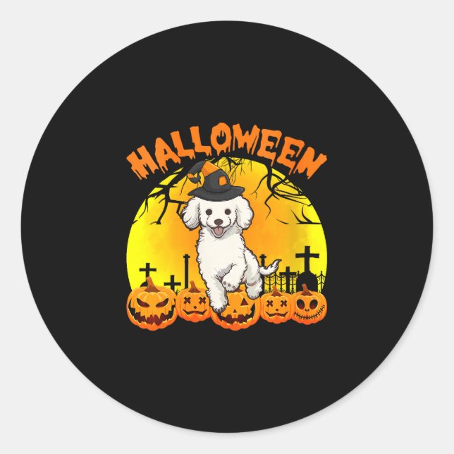 Women's halloween dog  classic round sticker (Front)