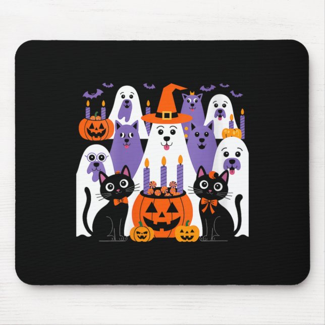 Womens Halloween Dog Dressed As Ghost Funny Mouse Pad (Front)
