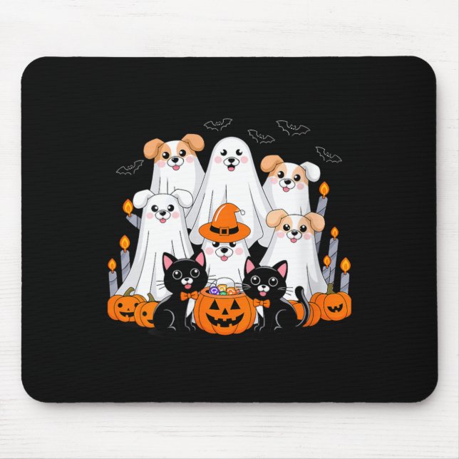 Womens Halloween Dog Dressed As Ghost Halloween Mouse Pad (Front)