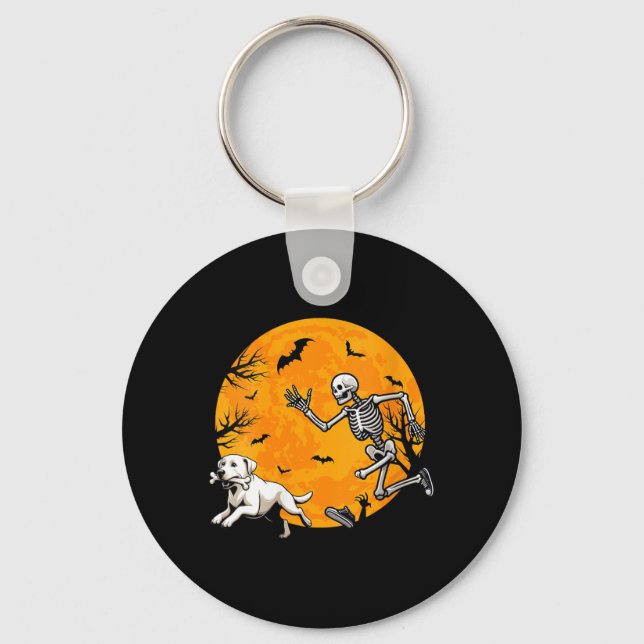 Womens Halloween Dog Skeleton Chasing Dog Key Ring (Front)