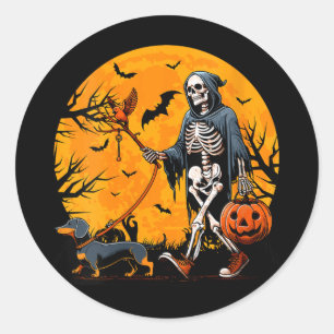 Womens Halloween Dog Skeleton Leads Dog Halloween Classic Round Sticker