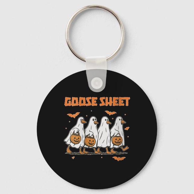 Womens Halloween Fall Goose Sheet Ghost Floral Aut Key Ring (Front)