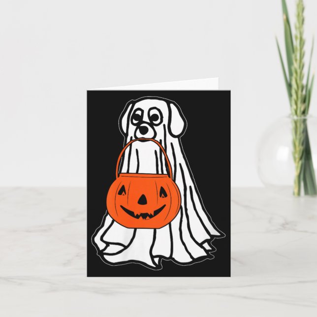 Womens Halloween Ghost Dog V-Neck Card (Front)