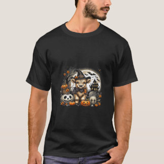 Womens Halloween Highland Cow Print Witchy Cow Spo T-Shirt