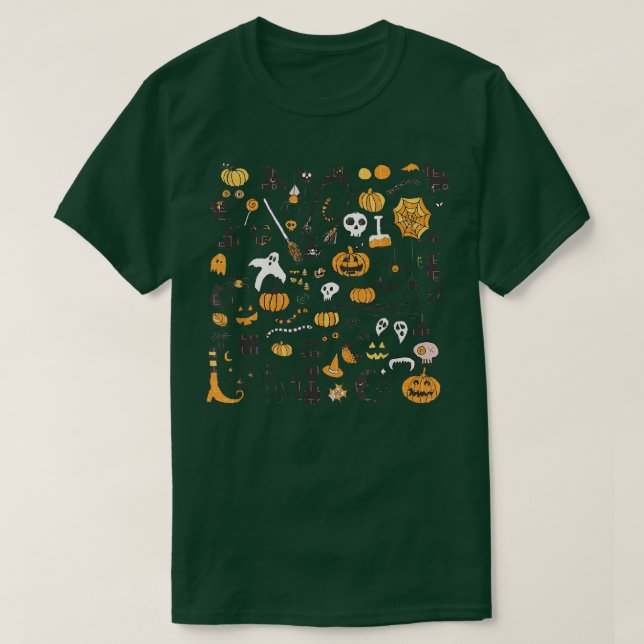 Womens Halloween Little Doodles, Pumpkin Witch Gho T-Shirt (Design Front)