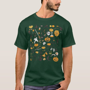 Womens Halloween Little Doodles, Pumpkin Witch Gho T-Shirt