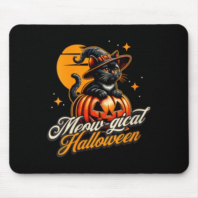 Womens Halloween - Magical Black Cat Witch Pumpkin Mouse Pad (Front)