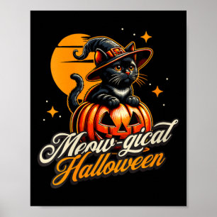 Womens Halloween - Magical Black Cat Witch Pumpkin Poster