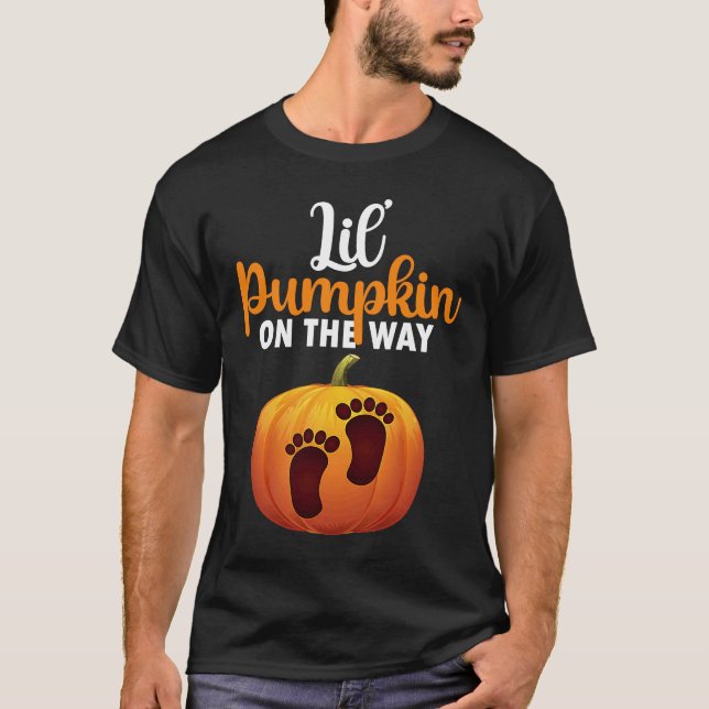 Womens Halloween Pregnancy Lil' Pumpkin On The Way T-Shirt (Front)
