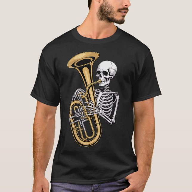 Womens Halloween Skeleton Tuba Tubist V-neck  T-Shirt (Front)