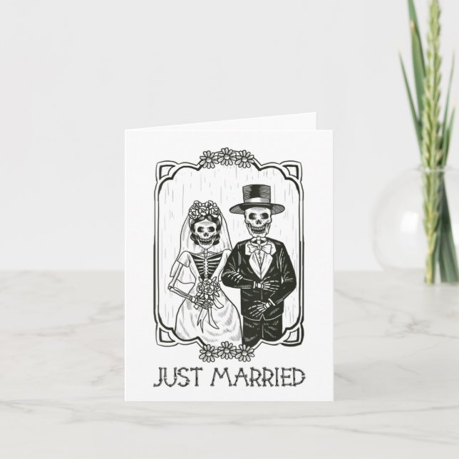 Womens Halloween Skeletons Bride And Groom Just Ma Card (Front)