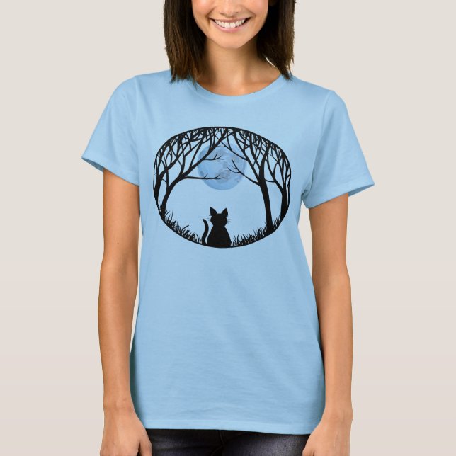 Women's Halloween T-shirt  Fat Cat Moon Shirts (Front)