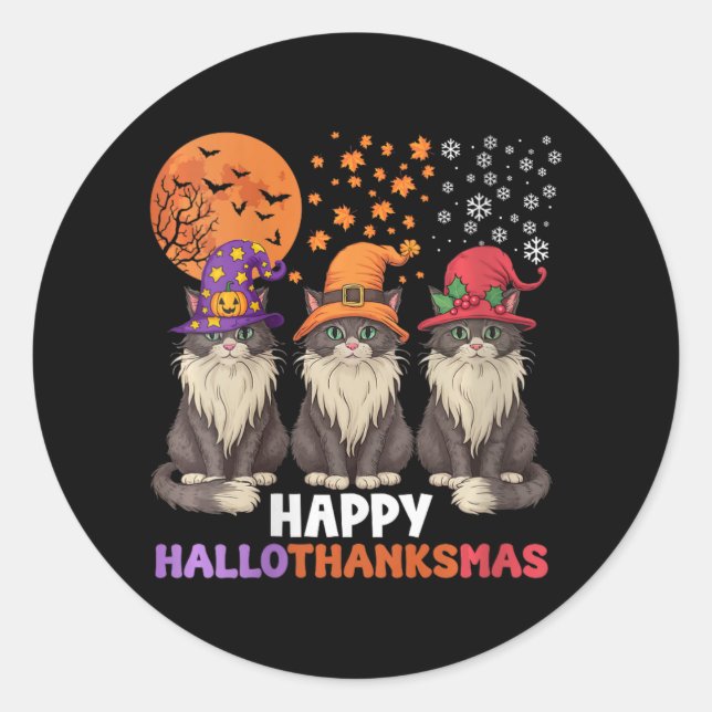 Womens Halloween Thanksgiving Christmas Happy Hall Classic Round Sticker (Front)