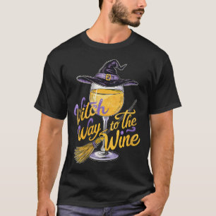Womens Halloween Witch Way To The Wine Funny Witch T-Shirt