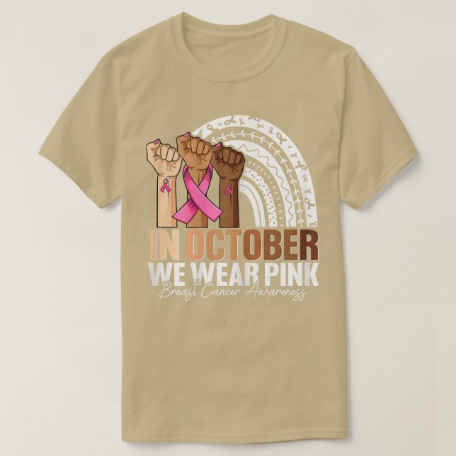 Womens Hand In october we wear pink breast cancer  T-Shirt (Design Front)