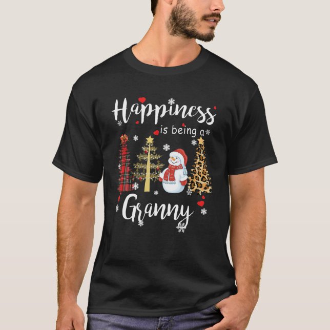 Womens Happiness Is Being A Granny Christmas Tree T-Shirt (Front)