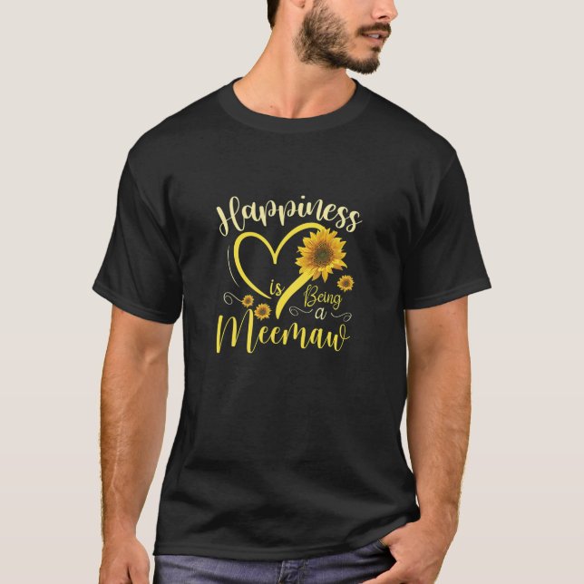 Womens Happiness Is Being A Meemaw Sunflower Heart T-Shirt (Front)