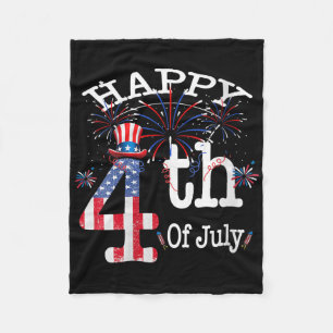 Womens Happy 4th Of July Cute Hat Flag Vintage V-n Fleece Blanket