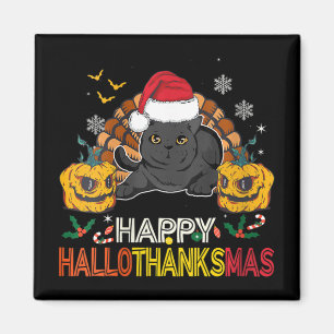 Womens Happy Hallothanksmas Black Cat Halloween Th Magnet