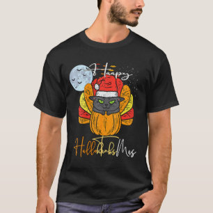 Womens Happy Hallothanksmas Cat Halloween Thanksgi T-Shirt