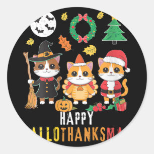 Womens Happy Hallothanksmas Christmas Halloween  Classic Round Sticker