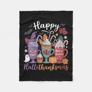 Womens Happy Hallothanksmas Coffee Lover Halloween Fleece Blanket