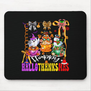 Womens Happy Hallothanksmas Coquette Bow Coffee La Mouse Pad