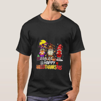 Womens Happy Hallothanksmas Cute Gnomes Fall Hallo T-Shirt