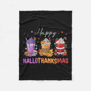 Womens Happy Hallothanksmas Halloween Thanksgiving Fleece Blanket