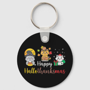 Womens Happy Halloween Christmas Thanksgiving Cat Key Ring