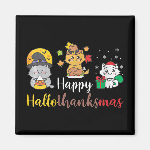Womens Happy Halloween Christmas Thanksgiving Cat Magnet