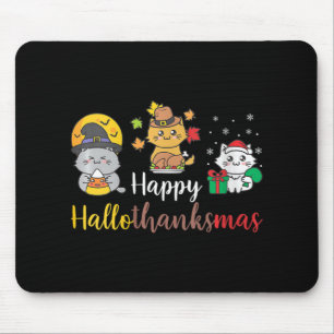 Womens Happy Halloween Christmas Thanksgiving Cat Mouse Pad