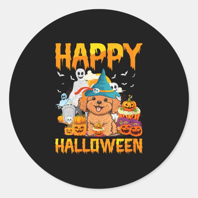 Women's happy halloween  classic round sticker (Front)