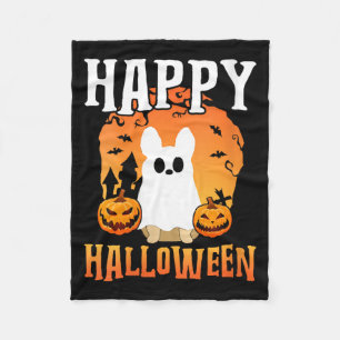 Womens Happy Halloween Dog Ghost V-Neck Fleece Blanket