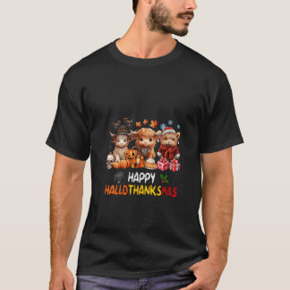 Womens Happy Halloween Thanksgiving Christmas High T-Shirt