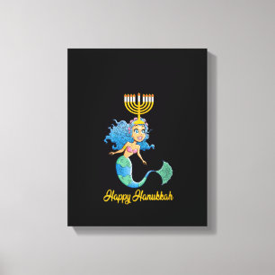 Womens Happy Hanukkah Menorah Mermaid Lover Funny Canvas Print