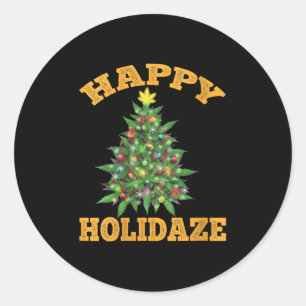 Womens Happy Holidaze Funny Weed Christmas Stoner Classic Round Sticker