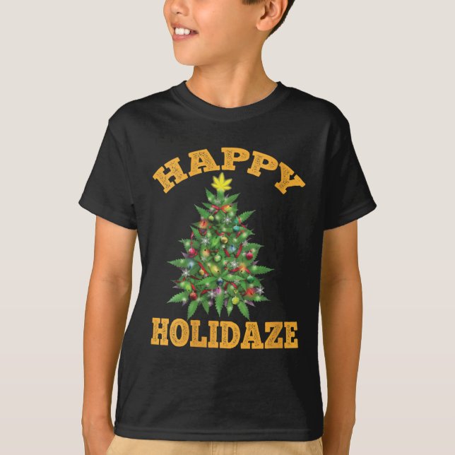 Womens Happy Holidaze Funny Weed Christmas Stoner  T-Shirt (Front)