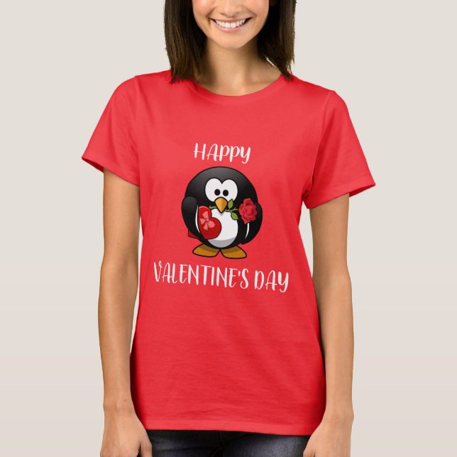 Women's Happy Valentine's Day Cute Penguin T Shirt (Front)